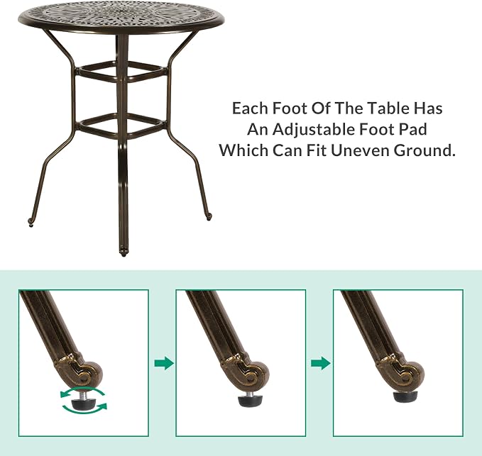 VIVIJASON 35.4" Patio Height Bar Table, All-Weather Cast Aluminum Bar Bistro Table Outdoor Patio Round Dining Table with Umbrella Hole for Balcony, Lawn, Garden, Backyard, Antique Bronze