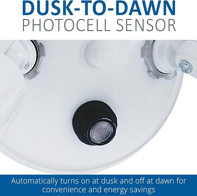 Lithonia Lighting Dusk-to-Dawn Twin Par Outdoor Flood Light Holder, White | Adjustable Security Light, Photocell Sensor, 120 Volts, Uses 2 Lamps Up to 150W (Not Included) (OFTH 300PR 120 P WH M12)