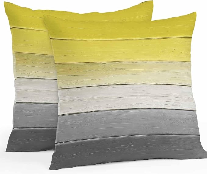 Yellow Gray Outdoor Pillow Covers 20x20 Inch Throw Pillow Covers Set of 2 Waterproof Decorative Pillow Cases Country Vintage Abstract Gradient Wooden Cushion Covers for Patio Furniture Garden Couch