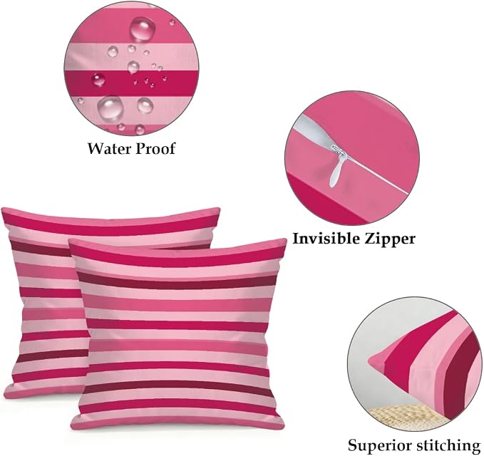 20x20 Inch Outdoor Pillow Covers Set of 2 Waterproof Throw Pillow Covers Decorative Couch Cushion Covers Pink Red Striped Square Pillowcases Protectors for Patio Garden Sofa