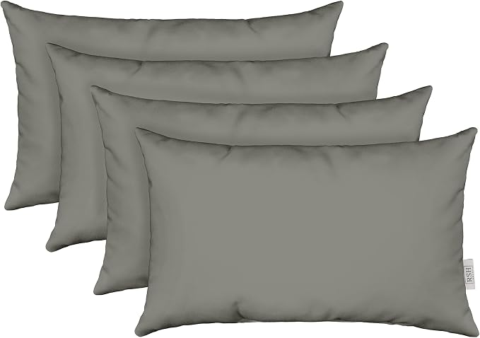 RSH DECOR: Sunbrella Lumbar Throw Pillows Set of 4 | 20" x 12" | Water and Fade-Resistant Performance Fabric | Outdoor Pillow Covers with Down-Alternative Inserts | Canvas Charcoal - Made in USA