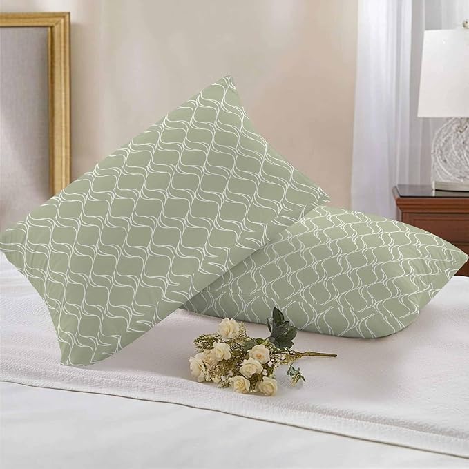 YOKOU Boho Sage Green Pillow Covers, Farmhouse Decoration Geometric Waterproof Outdoor Pillowcases Cushion Covers Cases for Patio Couch Bench, Pack of 2 Rectangle, 20"X12"