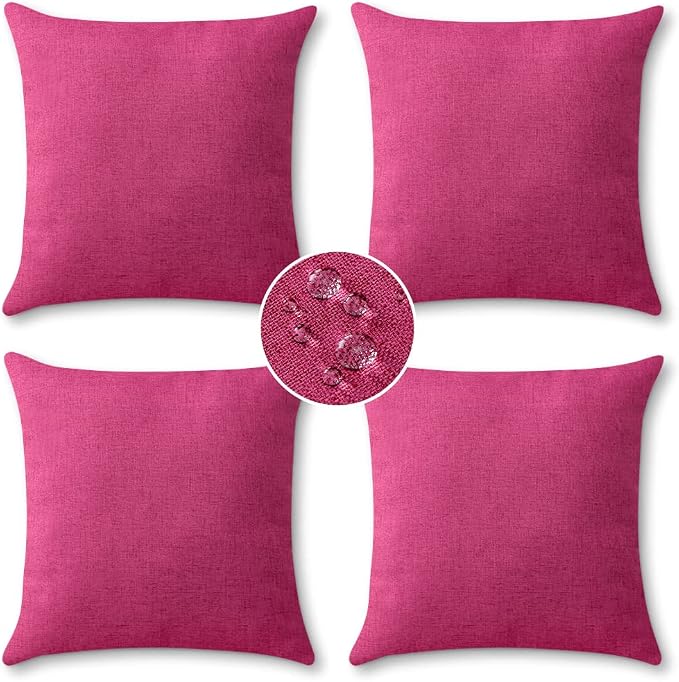 OTOSTAR Outdoor Throw Pillow Covers 20x20 Inches Patio Decorative Waterproof Pillow Covers Farmhouse Pillowcases Sofa Cushion Case Pillows for Couch Tent Sofa Balcony Decor Pack of 4 (Hot Pink)