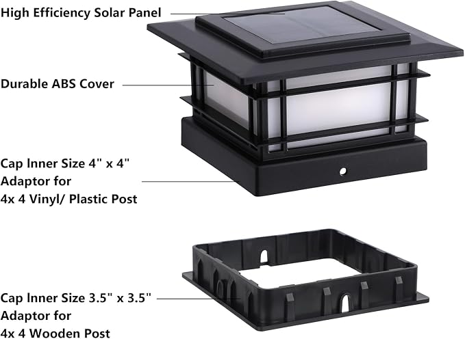 Dynaming 4x4 Solar Post Cap Lights Outdoor with 2 Color Modes, 6 Pack Upgrade Fence Post Solar Lights Black Shell for 4x4 Vinyl/Wooden Posts, Brightness LED Lighting Decor for Garden Deck Patio