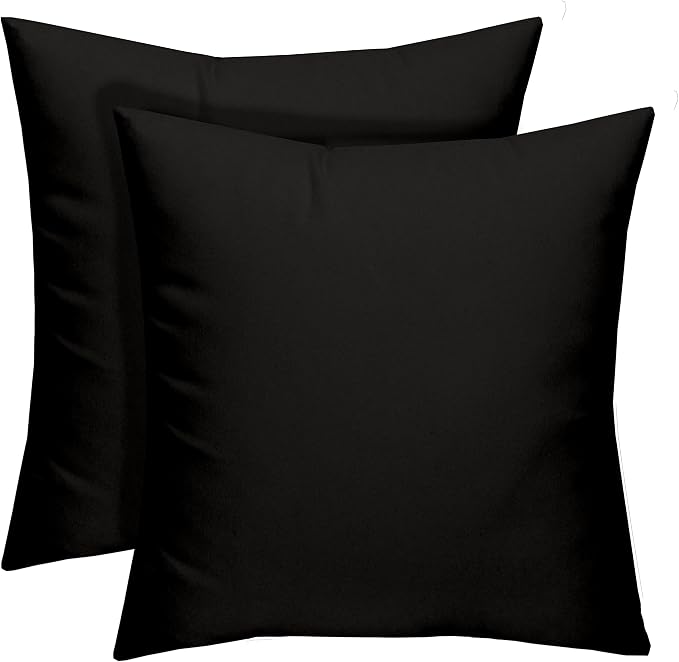 RSH DECOR Square Throw Pillows Set of 2, 20" x 20", Outdoor Pillows Waterproof, Patio Furniture Pillow, Decorative Outdoor Throw Pillow, Spun Polyester, Black, Made in USA