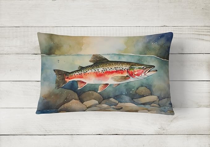 Caroline's Treasures DAC2840PW1216 Trout Throw Pillow Machine Washable, Indoor Outdoor Decorative Pillow for Couch, Bed or Patio, 12HX16W