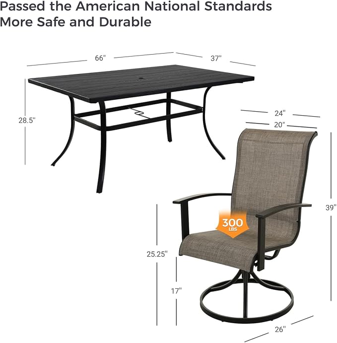 Grand patio 10-Piece Patio Dining Set for 8, Outdoor Dining Set with Swiviel Patio Chairs & 1 Rectangular Woodgrain Dining Table with Umbrella Hole, Mixed Coffee