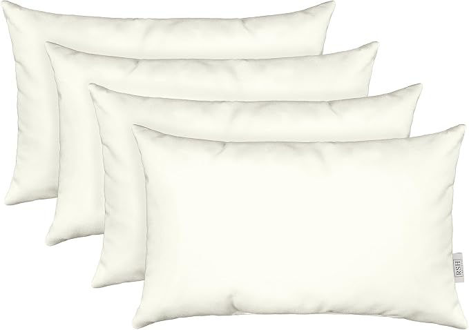 RSH DECOR Sunbrella 26" x 16" Lumbar Throw Pillows Set of 4 | Water and Fade-Resistant Performance Fabric | Outdoor Pillow Covers with Down-Alternative Inserts | Made in USA (Canvas White)