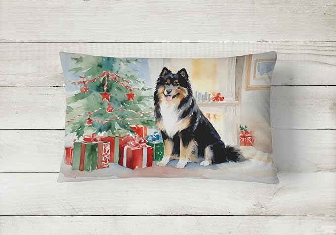 Caroline's Treasures DAC2655PW1216 Finnish Lapphund Cozy Christmas Throw Pillow Machine Washable, Indoor Outdoor Decorative Pillow for Couch, Bed or Patio, 12HX16W