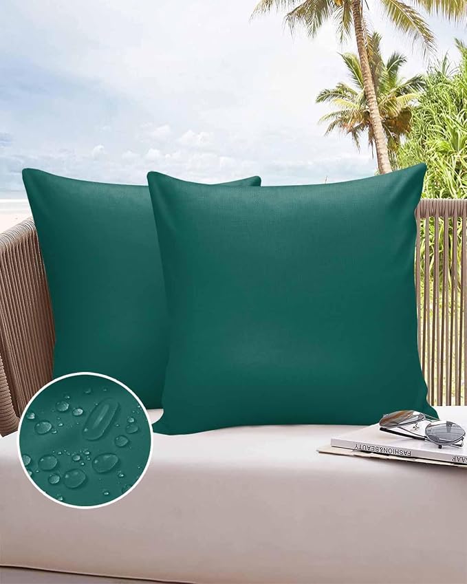 Outdoor Waterproof Throw Pillow Covers Set of 2 Aventurine Green Pillowcases 16x16 Inches Simple Style Patio Decorative Pillows Cushion Case Patio Pillows for Couch Bed Chair Garden