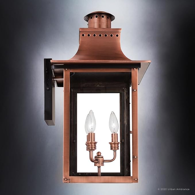 Urban Ambiance Luxury Antique Outdoor Wall Light, Large Size: 23" H x 12" W, with French Country Style Elements, Rustic Copper Finish, UQL1411, Longview Collection