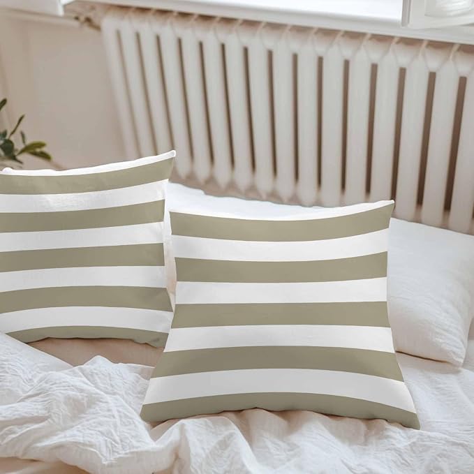 Outdoor Waterproof Throw Pillow Covers Set of 2 Brown White Stripe Pillowcases 18x18 Inches Simple Style Striped Decorative Pillows Cushion Case Patio Pillows for Couch Bed Chair Garden