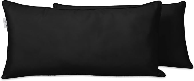 Indoor/Outdoor Polyester Fabric Lumbar Pillow Cover, All-Weather Waterproof Rectangular Cushion Case for Patio Furniture, 12 x 24 Set of 2-Black