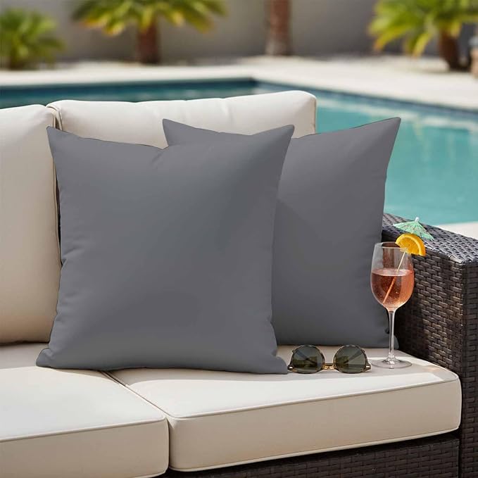 Outdoor Pillow Covers 20 x 20 Inches, Grey Pure Color Waterproof Throw Pillow Cover Set of 2, Aesthetics Contemporary Luxury Decorative Square Cushion Covers for Patio/Couch/Garden