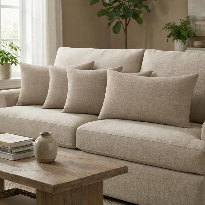 RSH DECOR: Sunbrella 26" x 16" Lumbar Throw Pillows Set of 4 | Water and Fade-Resistant Performance Fabric | Outdoor Pillow Covers with Down-Alternative Inserts | Made in USA (Vesper Alpaca Stone)
