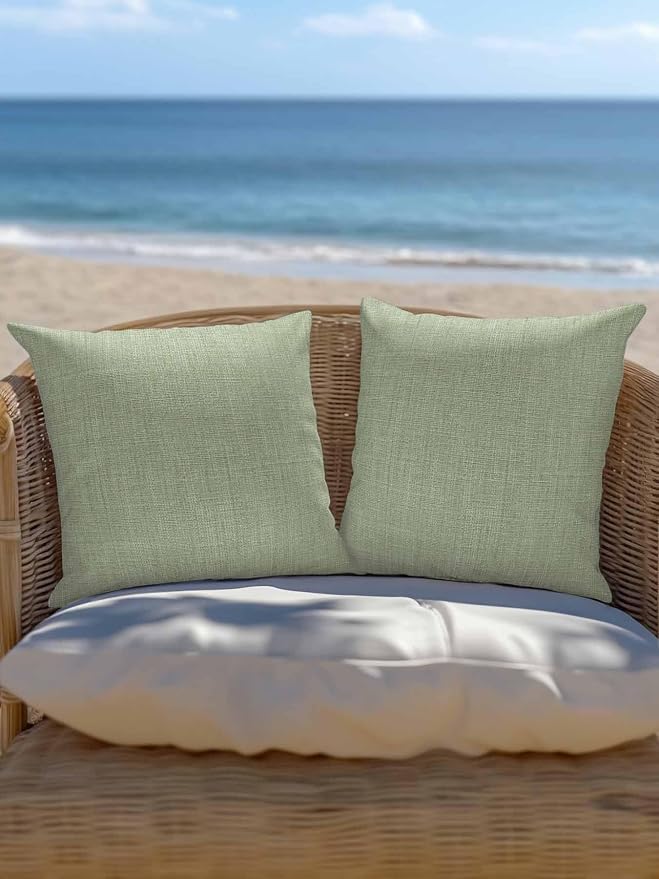 Outdoor Waterproof Throw Pillows Vintage Sage Green Linen Style Patio Pillows Pack of 2,Decorative Pillow Covers with Insert,Pillow Cushion Case for Garden Couch Sofa Country Pastoral Solid Color