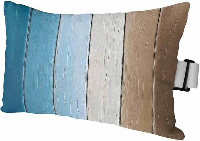 Blue Brown Ombre Outdoor Pillows for Chaise Lounge Chair Waterproof Lumbar Pillows with Insert&Adjustable Strap Beach Headrest Pillow Vintage Country Wooden Recliner Neck Pillow for Patio Pool 12"x20"