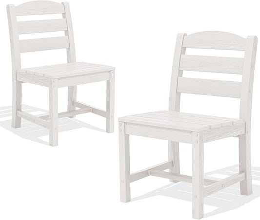 SERWALL Outdoor Armless Dining Chairs Set of 2, All-Weather HDPE Patio Chair with 19.7" Widened Seat, for Backyard, Garden, White