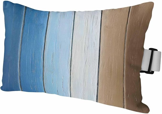 Blue Brown Outdoor Pillows for Chaise Lounge Chair Waterproof Lumbar Pillows with Insert&Strap Beach Headrest Pillow Gradient Wood Grain Farmhouse Country Recliner Neck Pillow for Patio Pool 12"x20"
