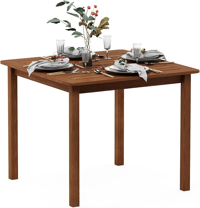 Furinno TIOMAN Square Outdoor Patio Dining Table, Solid Hardwood Garden Table for Backyard, Deck, Balcony, Teak Oil Finish, Light Wood