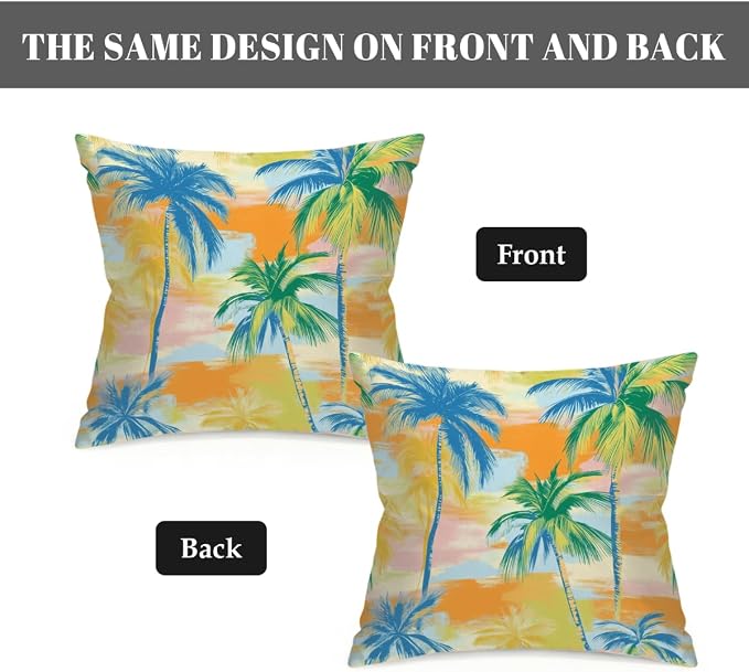 Waterproof Outdoor Pillow Covers Patio Throw Pillow Cases 18x18 PalmTrees | Decorative Throw Pillows Patio Cushion Covers Set of 2, Outdoor Pillow Inserts Cover for Couch Chair