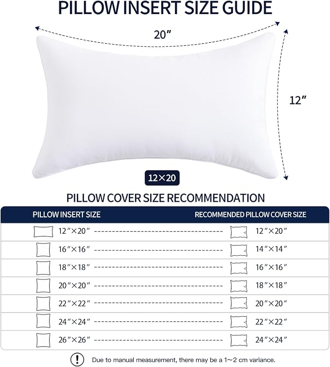 12x20 Waterproof Outdoor Lumbar Pillow Inserts Set of 2 | 12x20 Lumbar Pillow Inserts, Water-Resistant Outdoor Fabric, 7D Polyester Fill, Comfortable Support, Shape Retaining
