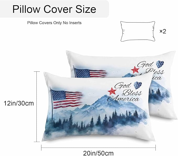 4th of July American Flag Outdoor Pillow Covers 20x12 Inch Lumbar Pillow Covers Set of 2 Waterproof Decorative Throw Pillow Cases Independence Day Forest Cushion Covers for Patio Furniture Garden