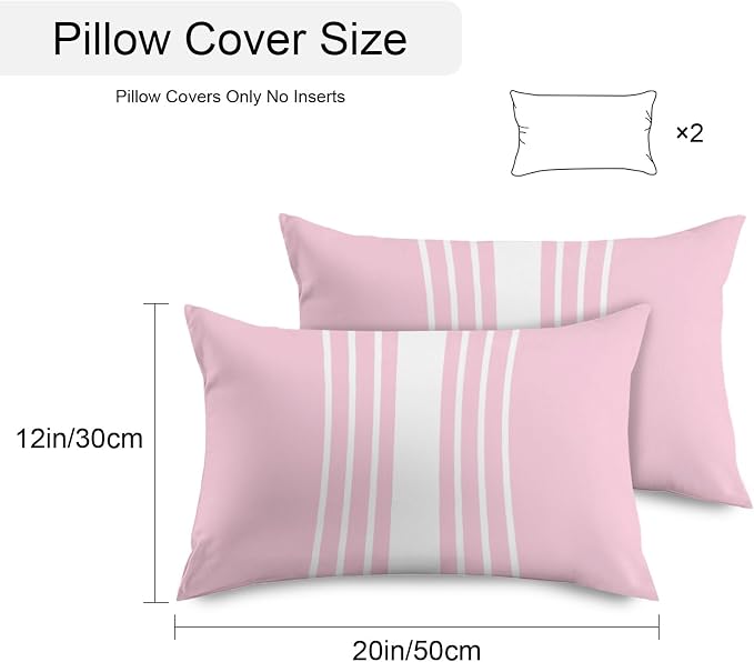 Pink White Stripe Outdoor Pillow Covers 20x12 Inch Lumbar Pillow Covers Set of 2 Waterproof Decorative Throw Pillow Cases Modern Rustic Vertical Striped Cushion Covers for Patio Furniture Garden Couch