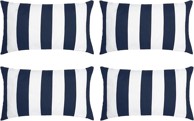 tiggell 4 Pack Waterproof Pillow Covers Outdoor Throw Pillowcases Decorative Garden Cushion Case for Home Garden Patio Couch Balcony Striped (Blue & White, 12 * 20 inch)