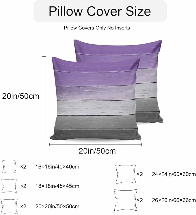 Purple Gray Outdoor Pillow Covers 20x20 Inch Throw Pillow Covers Set of 2 Waterproof Decorative Pillow Cases Vintage Rustic Abstract Striped Wooden Grain Cushion Covers for Patio Furniture Garden