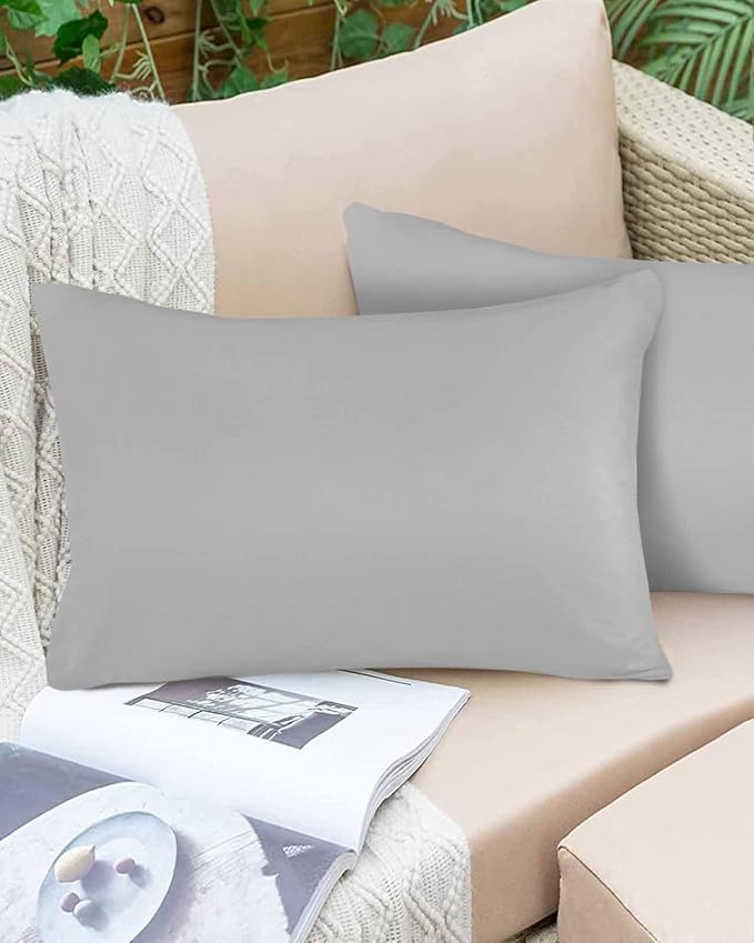 Outdoor Waterproof Throw Pillow Covers Set of 2 Gray Lumbar Pillowcases 20x12 Inches Simple Style Patio Decorative Pillows Cushion Case Patio Pillows for Couch Bed Chair Garden