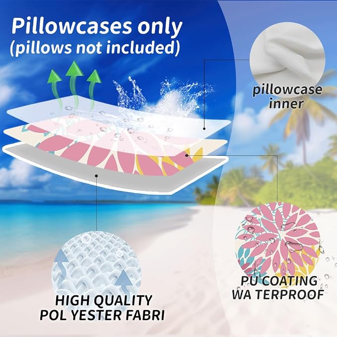 DFXSZ Outdoor Waterproof Pillow Covers 18x18 Set of 2 Pink Yellow Flower | Spring Summer Waterproof Flower Throw Pillowcases（No Inserts）Decor for Valentines Patio Funiture Garden Polyester Covers