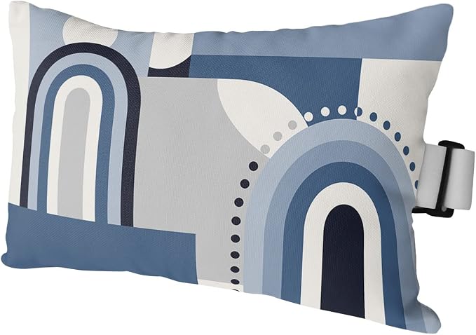 Outdoor Pillows Covers with Inserts Mid-Century Modern Curve Abstract Geometric Blue Gray Waterproof Pillow with Adjustable Strap Throw Pillows for Patio Furniture Recliner Lounge Chair, 12"x20", 1PCS