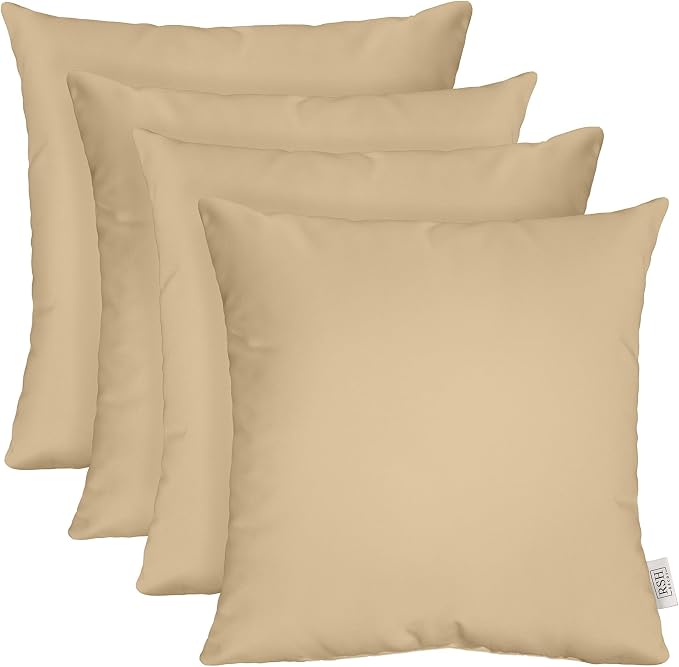 RSH DECOR Square Throw Pillows Set of 4, 17" x 17", Outdoor Pillows Waterproof, Patio Furniture Pillow, Decorative Outdoor Throw Pillow, Spun Polyester, Goldenrod Tan, Made in USA