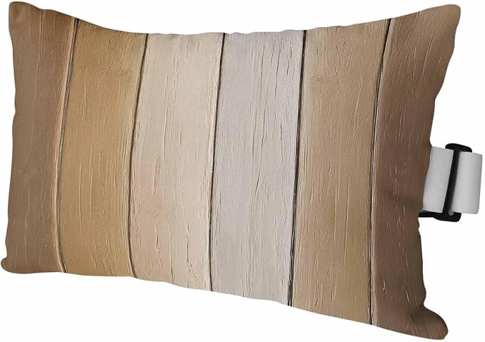 Brown Ombre Outdoor Pillows for Chaise Lounge Chair Waterproof Lumbar Pillows with Insert&Adjustable Strap Beach Headrest Pillow Vintage Country Wooden Recliner Neck Pillow for Patio Pool 12"x20"