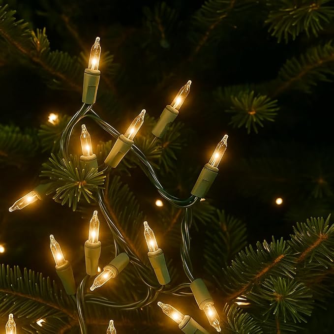 Novelty Lights 11 Feet 50 Bulbs Clear Incandescent Mini Lights, Green Wire