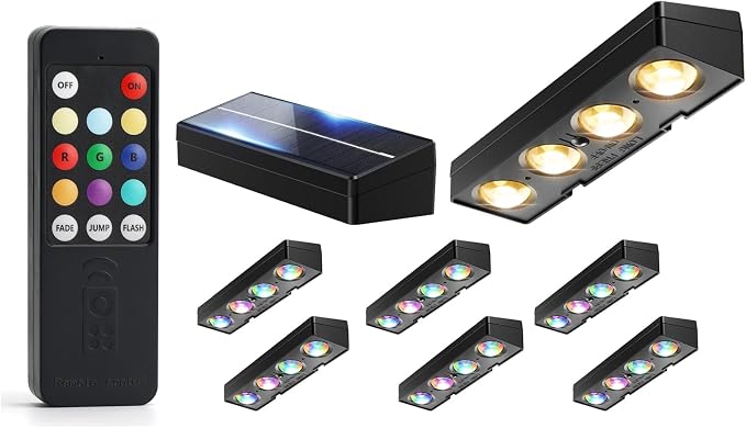 JOFIOS Solar Fence Lights with Remote, Warm White, Cool White and RGB Color Glow LED Solar Lights Outdoor, IP65 Waterproof Solar Wall Lights for Patio, Backyard, Railing, Deck and Wall，8 Pack