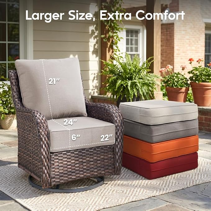 Luxury 22*24*6in Outdoor Patio Cushions, 5 Pieces Beige Outdoor Cushion | 6'' Thick Outdoor Cushions, Water-Resistant, Reversible, Removable Cover, for Patio Chairs Sofa Couch Loveseat