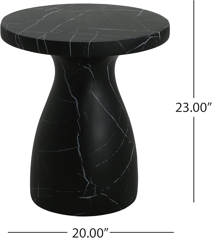 Outdoor Side Table 20" Hourglass Shape Concrete Side Table, Patio Tables for Outside Decorative Garden Stools, No Assembly Accent Table for Patio Porch Living Room, Black