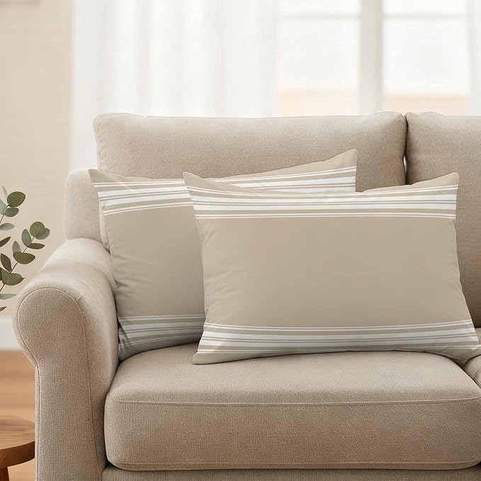 Outdoor Pillow Covers 12x20 Set of 2 Khaki Stripes Outdoor Pillows Waterproof Throw Pillow Covers French Stripe Farmhouse Style Pillowcases Decorative Case for Patio Cushion