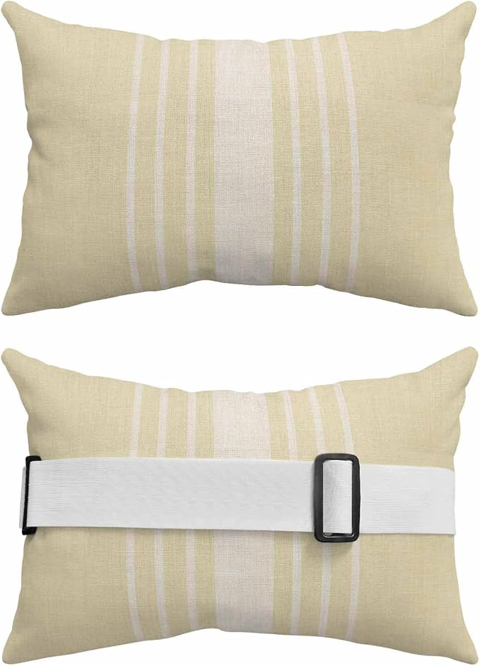 Pack of 4 Outdoor Lumbar Pillow Covers 11x16 Inch, Cream Beige Striped Waterproof Throw Pillow Covers Set, Modern Farmhouse Retro Lines Indoor&Outdoor Decorative Cushion Cases for Patio Porch Beach