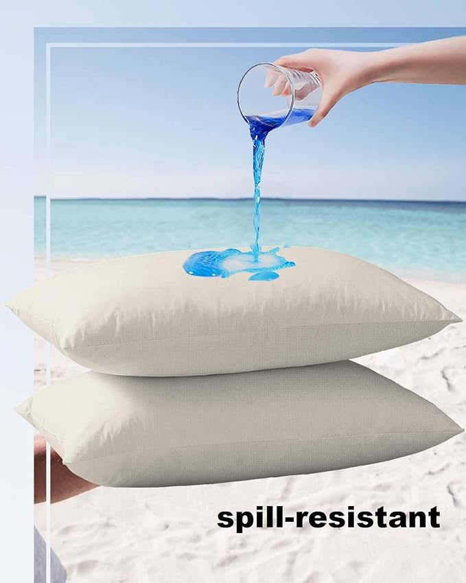 Outdoor Waterproof Throw Pillow Covers Set of 2 Cream Lumbar Pillowcases 20x12 Inches Solid Color Patio Decorative Pillows Cushion Case Patio Pillows for Couch Bed Chair Garden