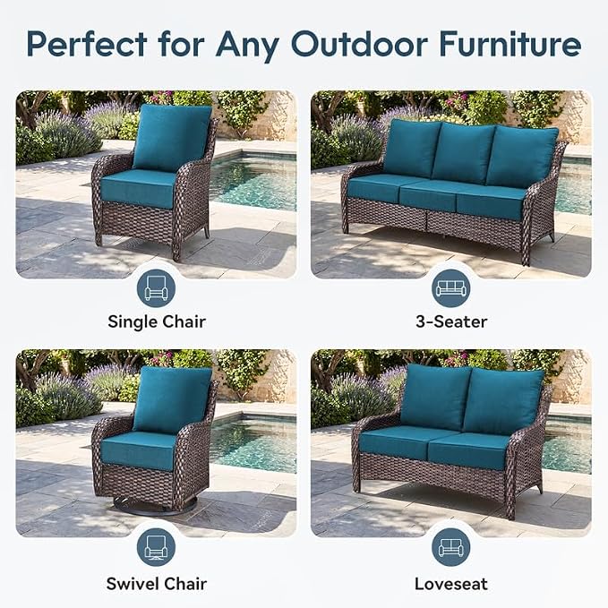 Luxury 22*24*6in Outdoor Patio Cushions, 1 Piece Malachite Outdoor Cushion | 6'' Thick Outdoor Cushions, Water-Resistant, Reversible, Removable Cover, for Patio Chairs Sofa Couch Loveseat