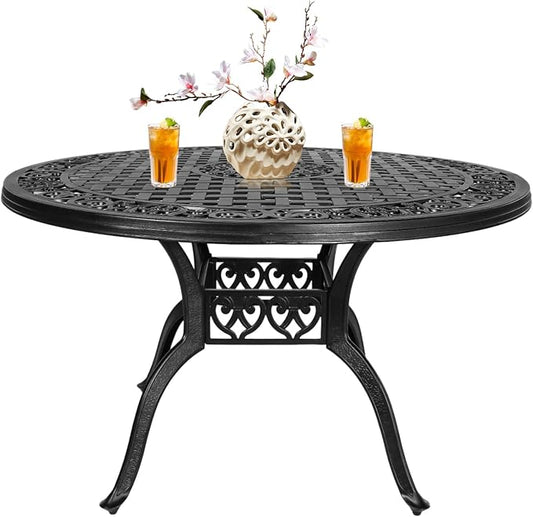 Outdoor Dining Table for 4-6 Person, 48.23" Cast Aluminum Patio Table with 2.36" Umbrella Hole, Outdoor Bistro Table for Backyard, Garden, Patio