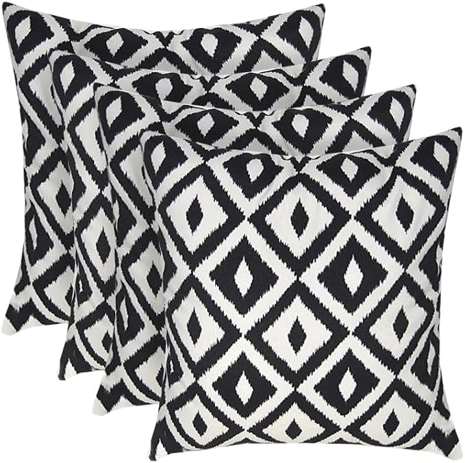 RSH DECOR Square Throw Pillows Set of 4, 17" x 17", All-Weather Pillows Black & White Aztec, Made in USA