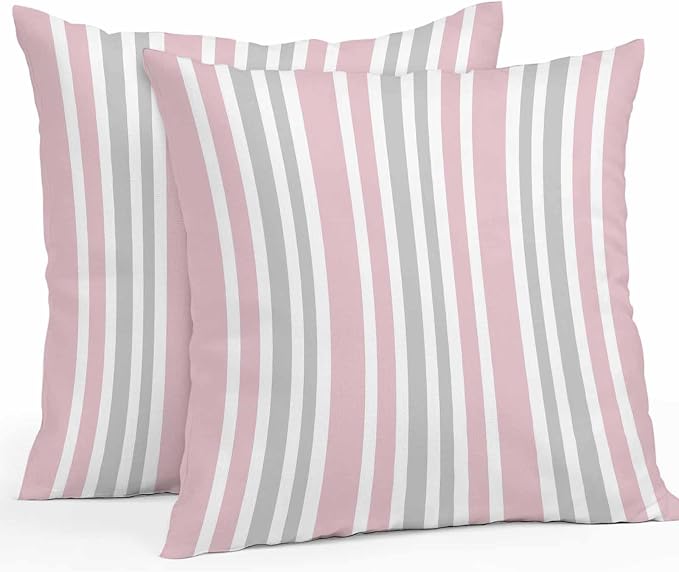 Pink Grey Stripe Outdoor Pillow Covers 20x20 Inch Throw Pillow Covers Set of 2 Waterproof Decorative Pillow Cases Farmhouse Minimalist Striped Cushion Covers for Patio Furniture Garden Couch Sofa