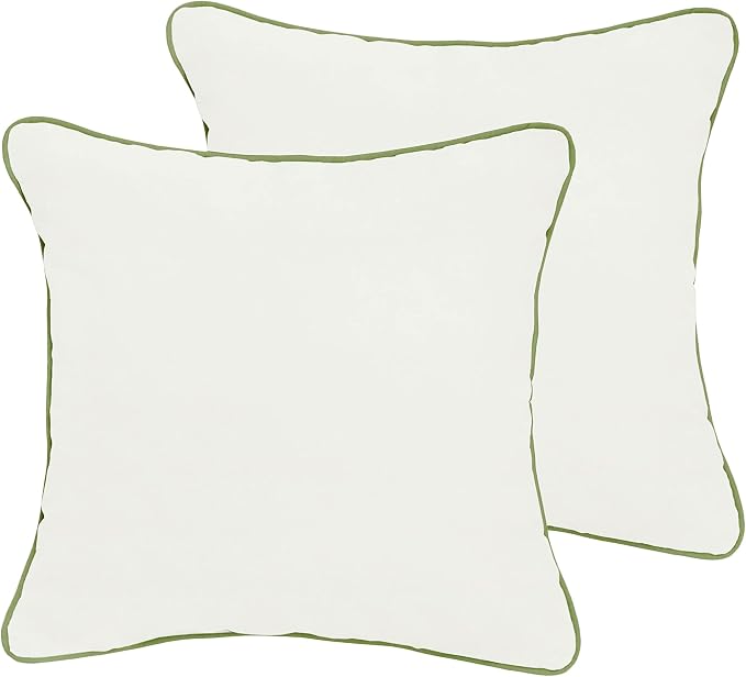 Mozaic Company Sunbrella Indoor/ Outdoor Corded Pillows, Canvas Natural and Spectrum Cilantro, Set of 2