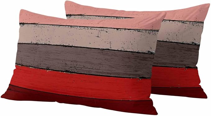 Outdoor Throw Pillow Covers 12X20 Set of 2 Waterproof Ombre Christmas Red Brown Decorative Zippered Cushion Covers for Patio Furniture, Farmhouse Retro Rustic Barn Wood Texture Lumbar Pillowcases