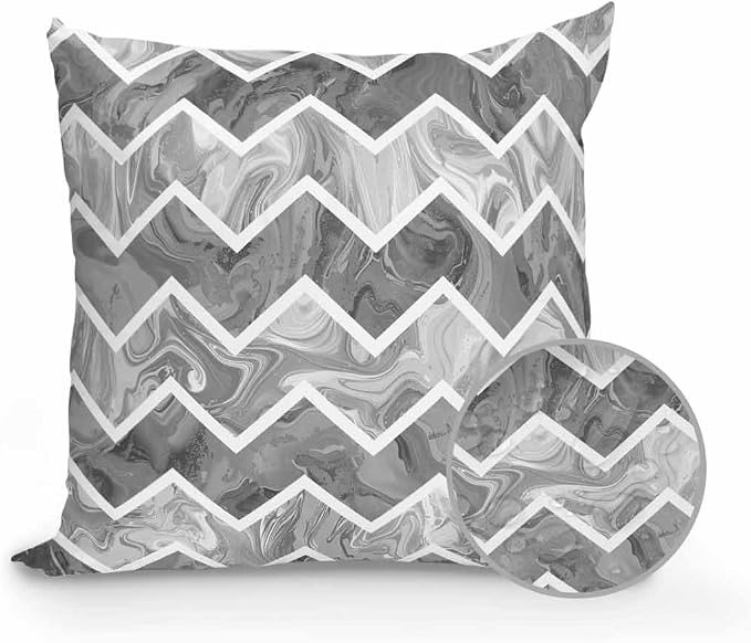 Outdoor Waterproof Throw Pillows Marble Gray Zigzag Ripple Chevron Patio Pillows Pack of 1,Decorative Pillow Covers with Insert,Pillow Cushion Case for Garden Couch Modern Geometric Abstract Pattern