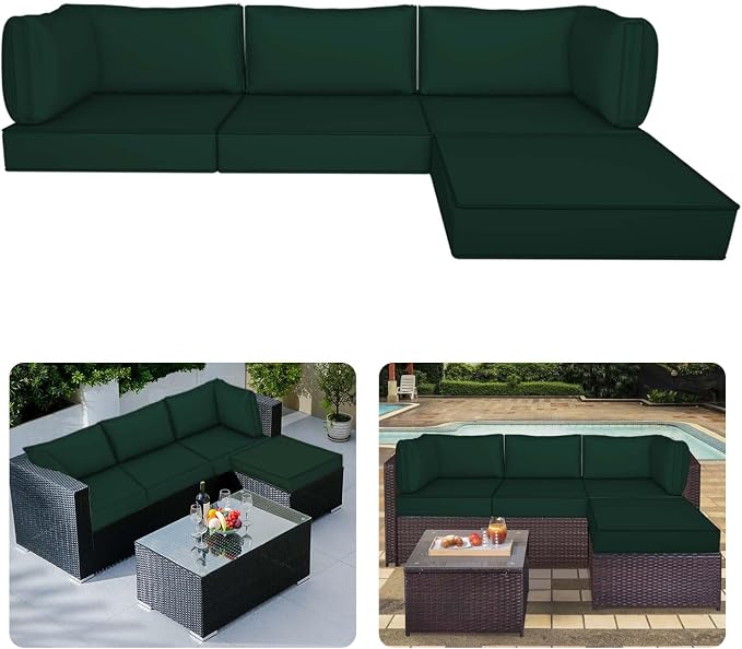 9pc Waterproof Outdoor Couch Cushions for 4 Seat Patio DarkGreen | Water-resistant, UV-resistant,9pc High-Density Foam Replacement Cushions for 4-Seat Outdoor Sectional Furniture